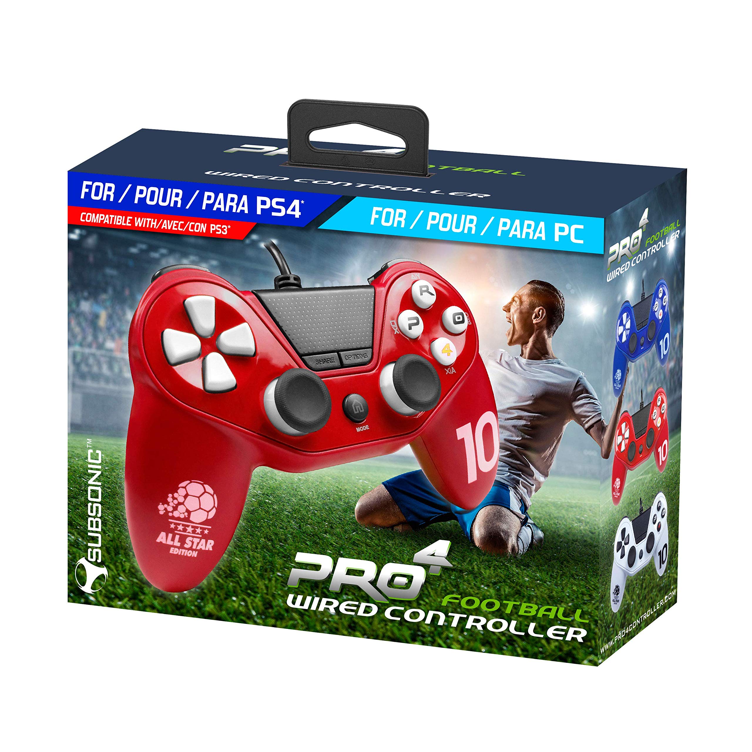 Mando ps4 Pro4 FúTbol Rojo Con Cable ( PS4/PS3/PC) - Edición fútbol