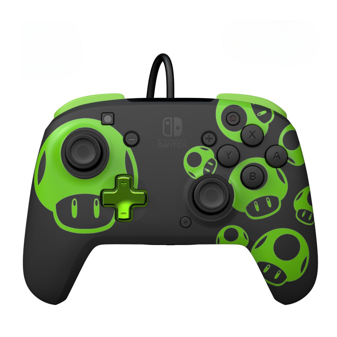 Manette filaire PDP Switch Rematch 1 UP Glow in the Dark Licence officielle de Nintendo - Boutons, sticks, gâchettes et palettes personnalisables - Manettes ergonomiques