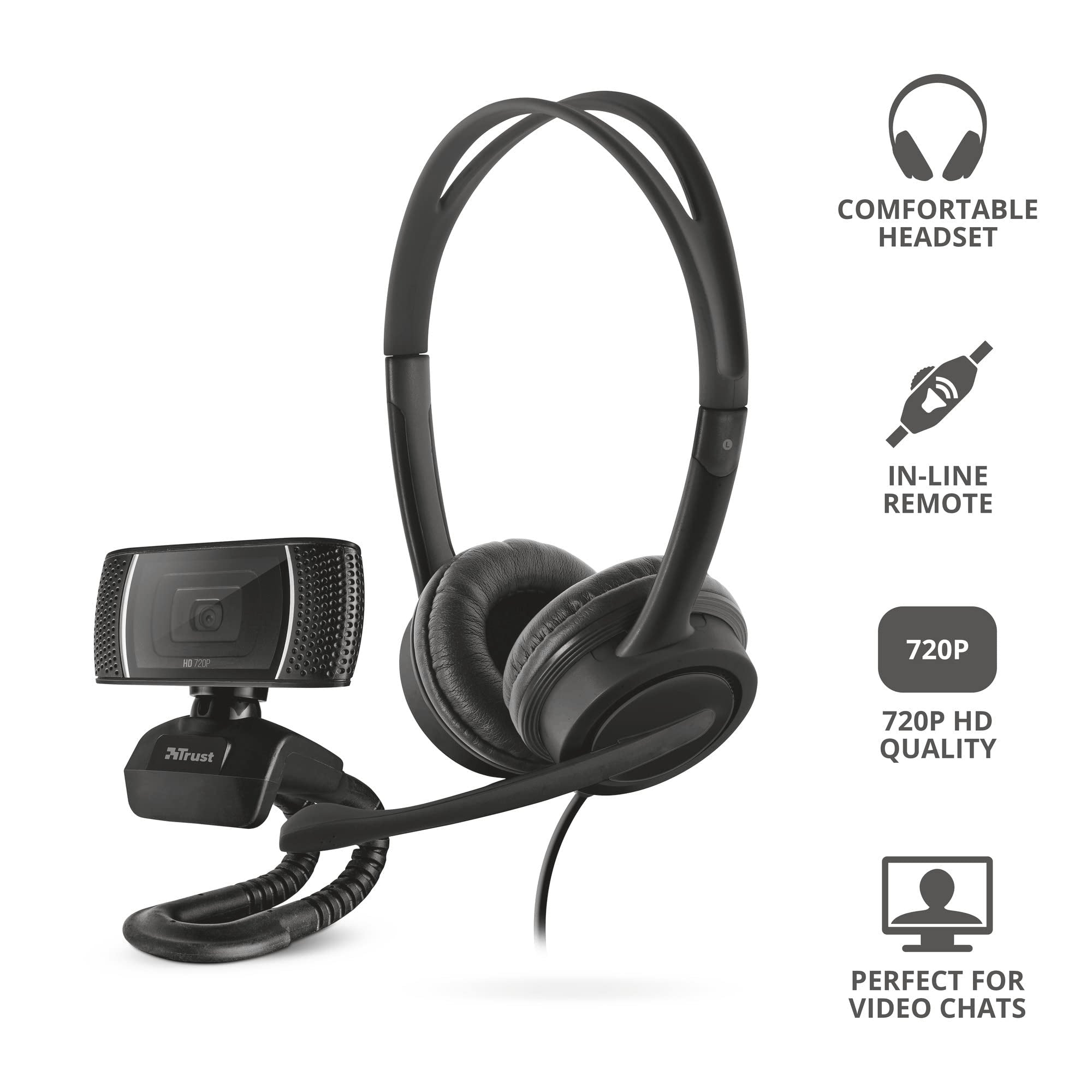 Trust Mauro Auriculares Con MicróFono Pc, Auriculares Con Cable Usb 2,5 Metros, Control De Volumen En El Cable, Cascos On Ear Per Oficina, Skype, Teams, Videoconferencia, Zoom - Negro