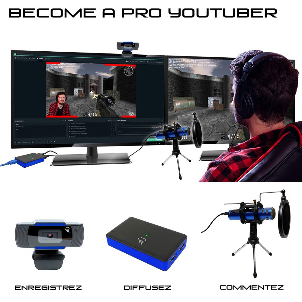 Subsonic Raiden - Paquete De Accesorios Para Jugadores De Streaming Y Youtubers, Caja De Captura De VíDeo Full Hd, MicróFono, CáMara Hd - PS4 - , PS5, Xbox x-Series, Switch, PC, Xbox One. (Windows 8)