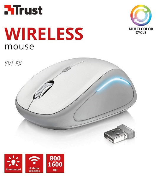 Trust Yvi FX - Souris optique sans fil lumineuse, blanche