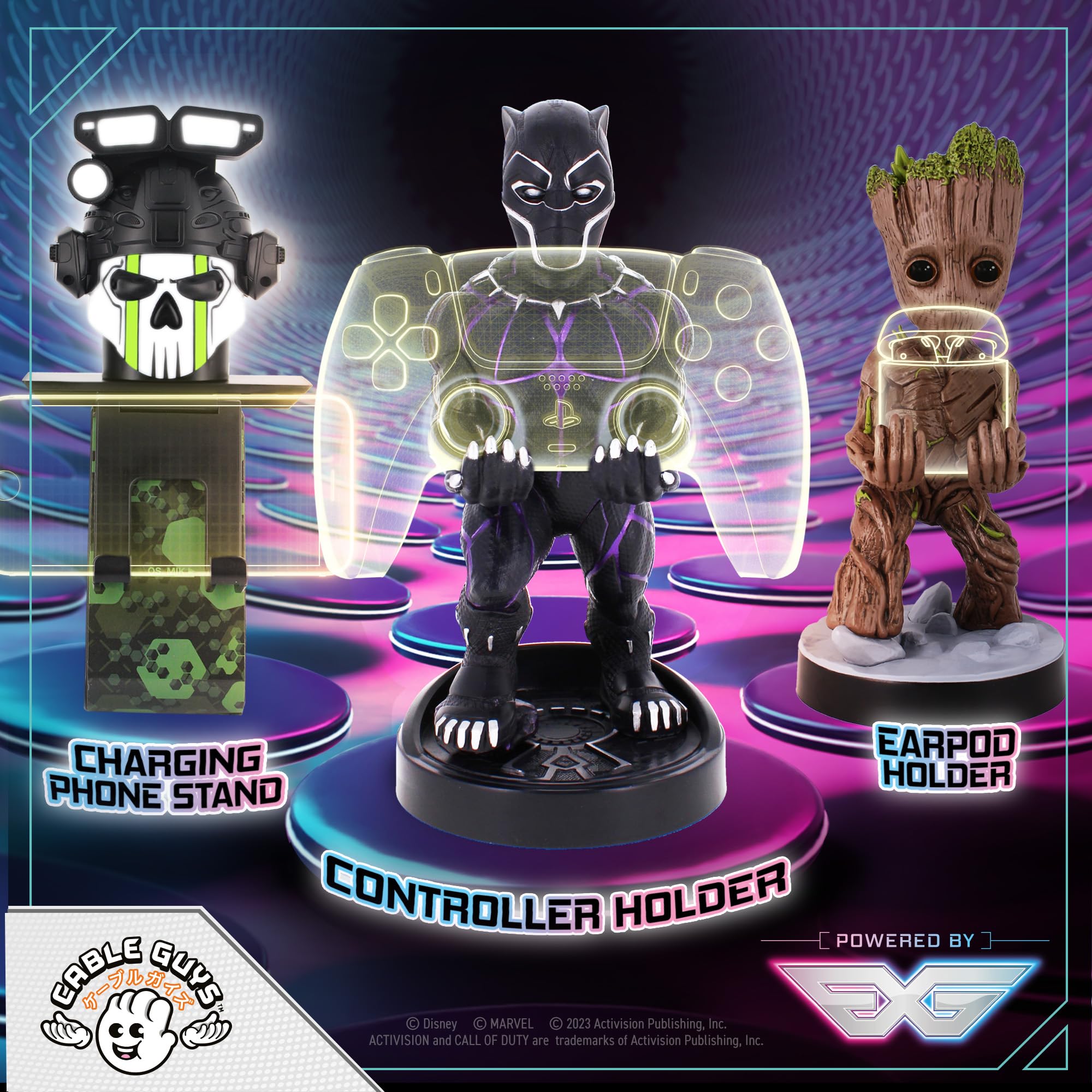 Exquisite Gaming Cableguys Figura Para Videojuegos Marvel Black Panther, Accesorio Para Soporte De Mando O Smartphone, Cable Usb Incluido, 20 Cm