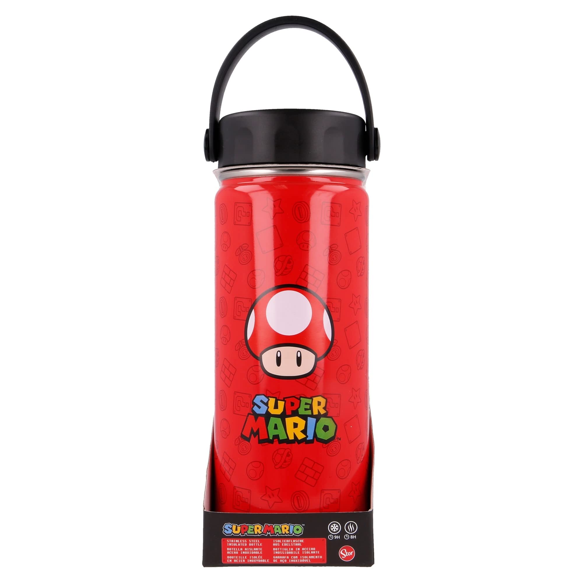 Stor8412497013722acero Inoxidable Termo Botella Con Asa, 530 Ml Capacidad, Super Mario