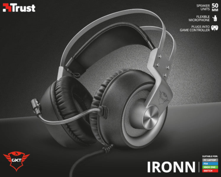 Trust Gaming Headphones GXT 430 Ironn Casque Gamer avec microphone flexible, unités acoustiques puissantes de 50 mm, câble en caoutchouc, pour PS4, PS5, PC, Nintendo Switch, Xbox One, Xbox Series X - Noir