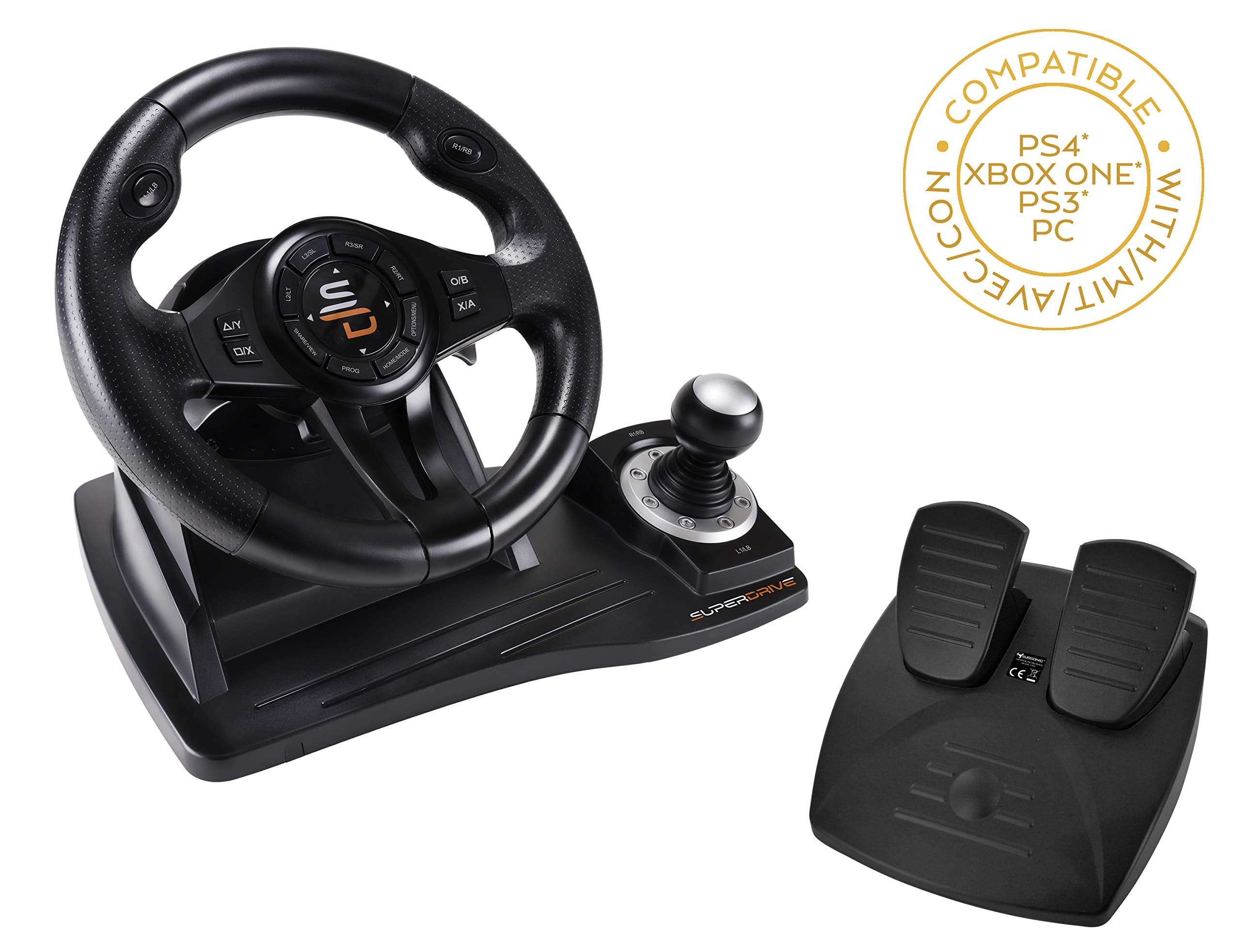 Superdrive - Volante De Carreras Gs500 Con Palanca De Cambios, Pedal Y Vibraciones Para PS4 - , Xbox One, PC, PS3
