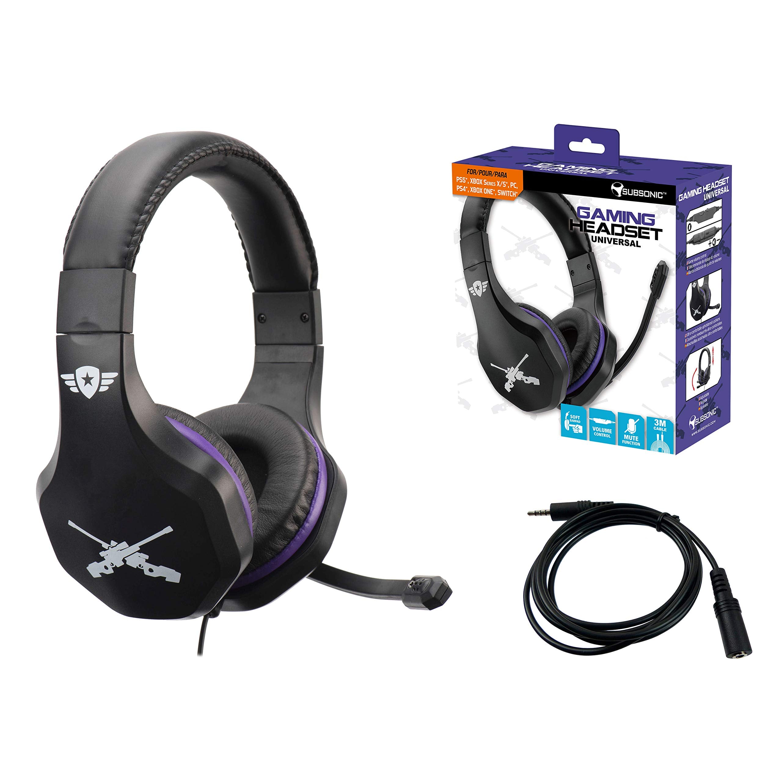 Subsonic - Auriculares Con MicróFono ( PS4 - Slim / Pro - Xbox One / PC / Nintendo Switch), Edición Gamer Battle Royal con extensión Switch
