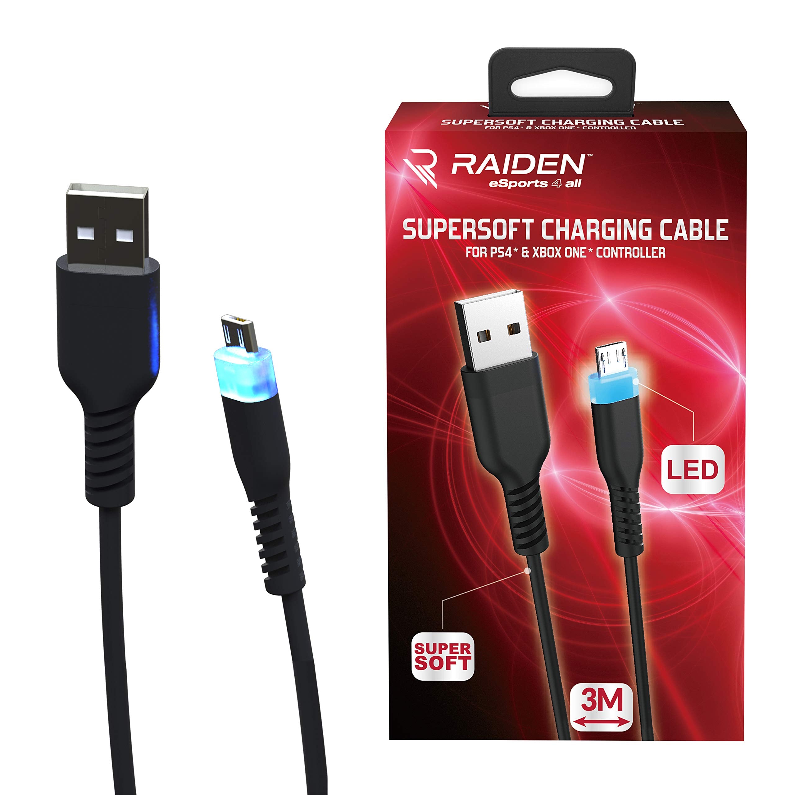 Cable Micro Usb, Supersoft Anti-Nodo Led Para Mando PS4 - /PS4 Pro/PS4 Slim/Xbox One/Xbox One X controller
