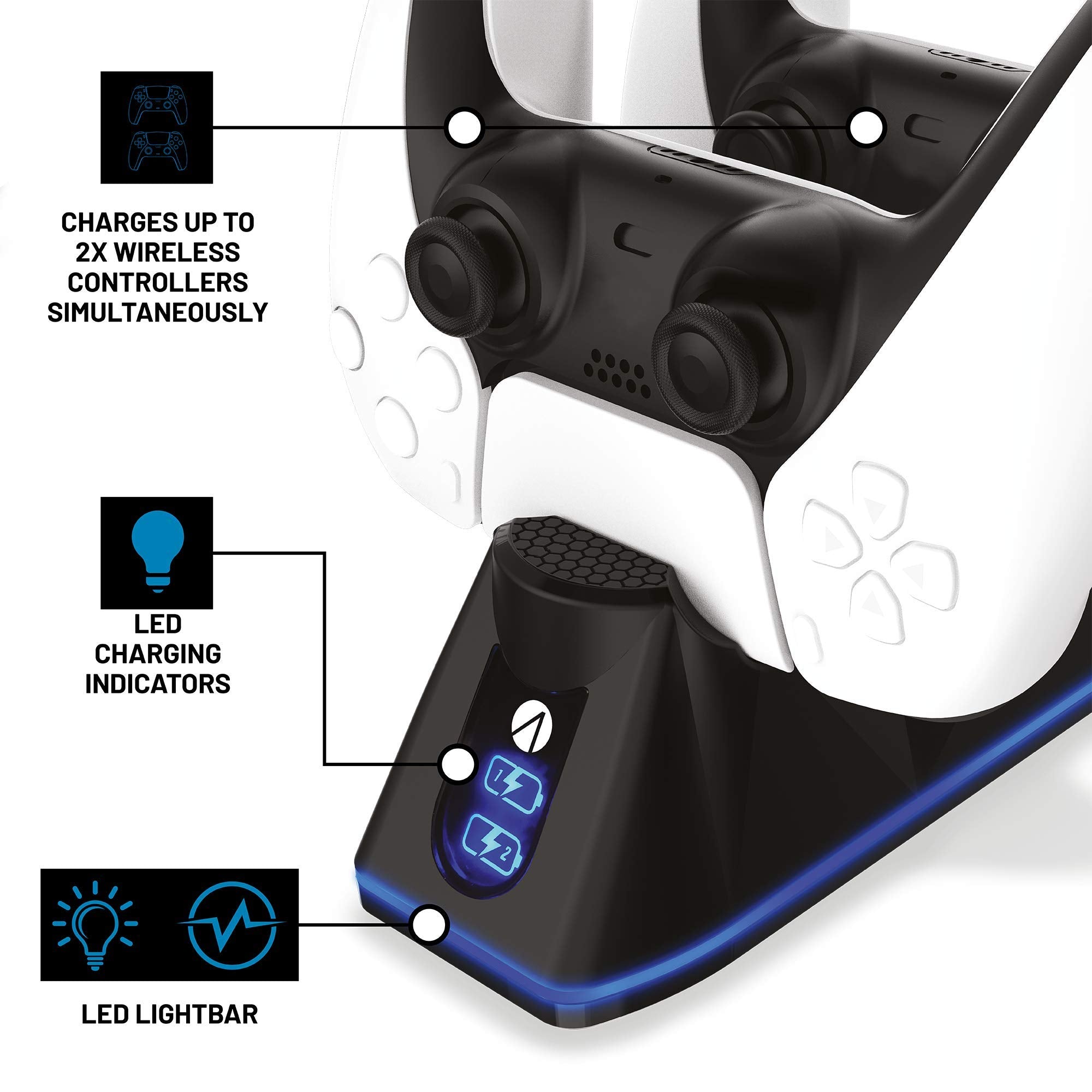 Station de chargement double STEALTH SP-C100 V avec câble pour jeux et chargement compatible avec PS5 - Noir