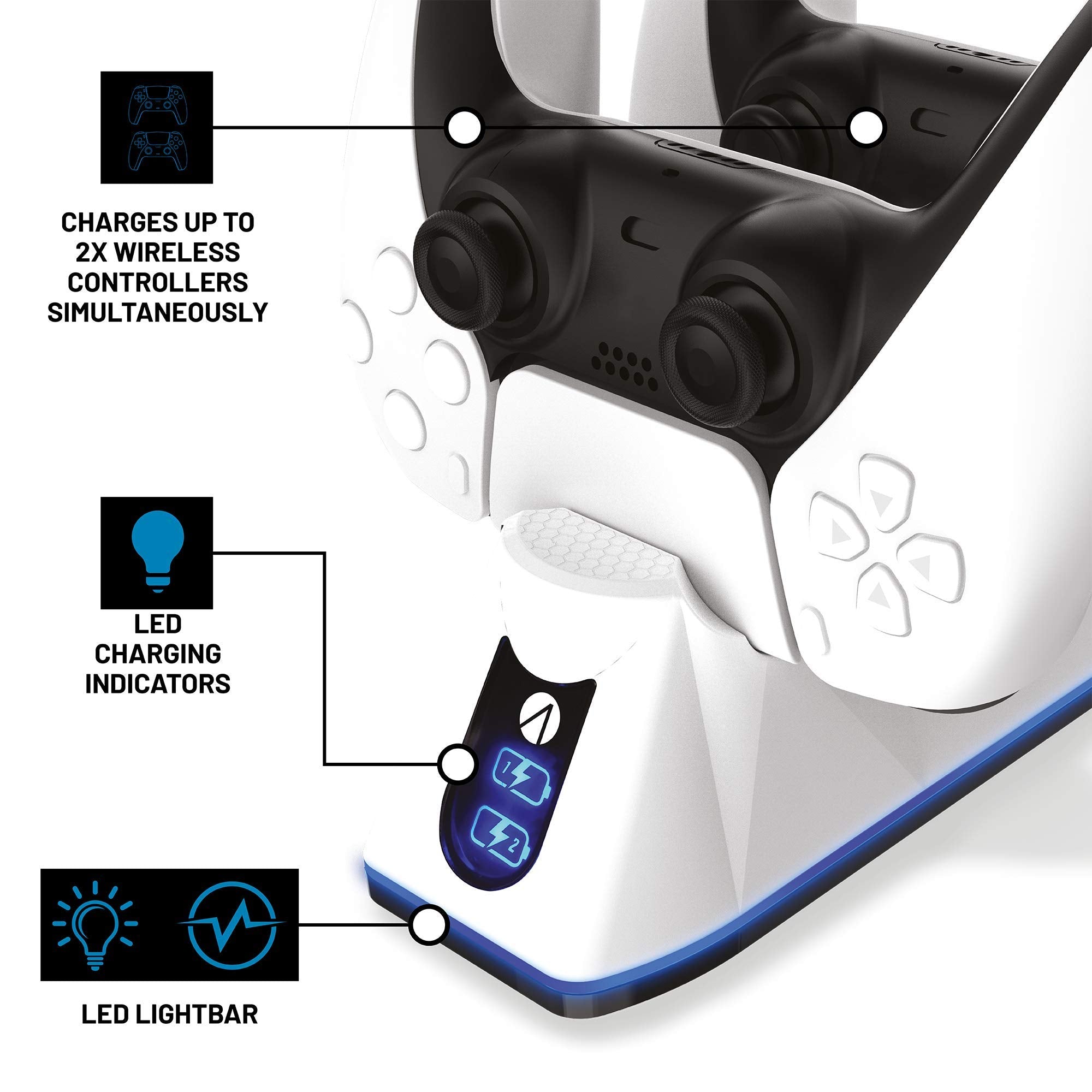Station de chargement double Stealth SP-C100 V avec câble de jeu et de chargement pour PS5 - Blanc