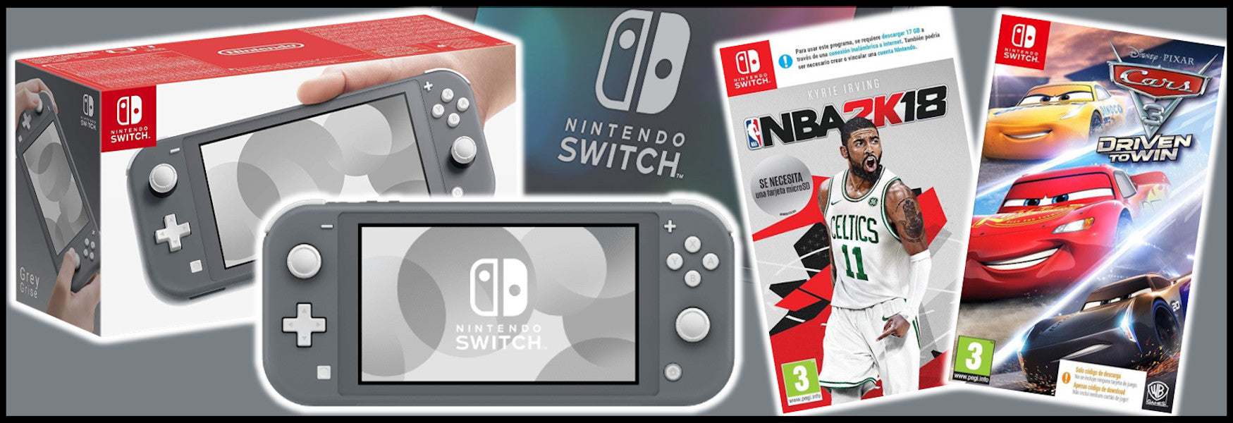 NINTENDO SWITCH - Lite - Grey + NBA 2K18 + Cars 3: Driven to Win