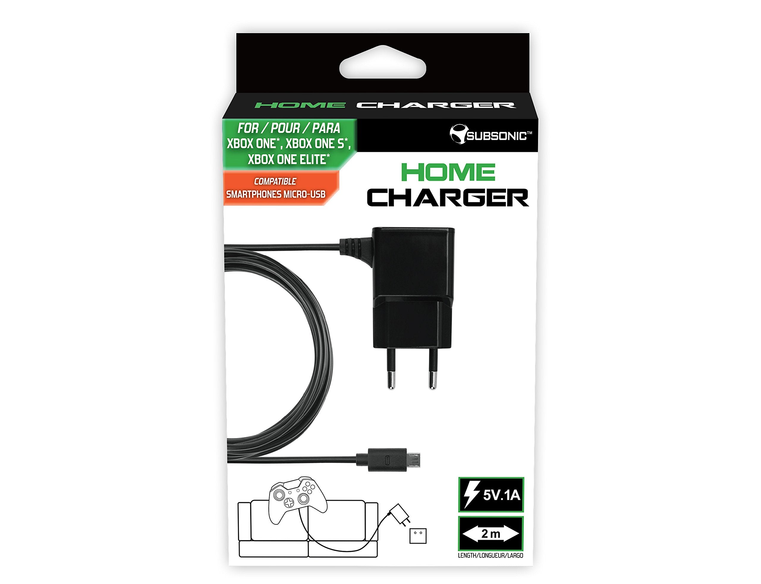 Subsonic - Micro Usb Cargador De 5 V, 1 A ( XBOX - One, Xbox One S, Xbox One Elite, Teléfono, Tableta)
