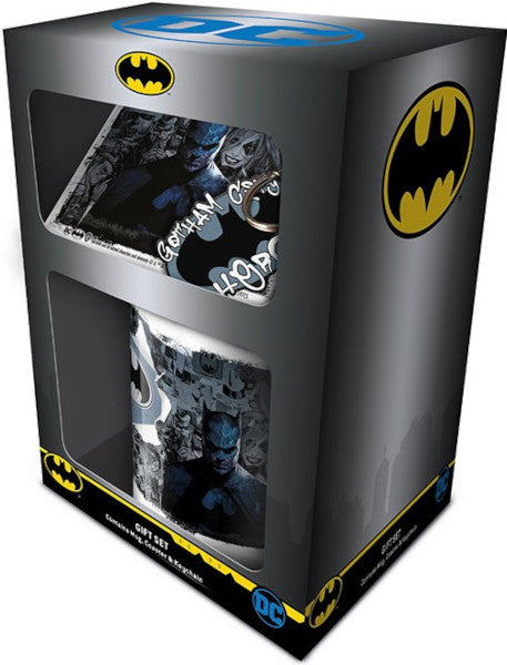 Pyramid International Batman Graffiti Set De Regalo Dc Comics Taza Posavasos Llavero Juego, Black/White/Blue, Talla úNica Unisex Adulto