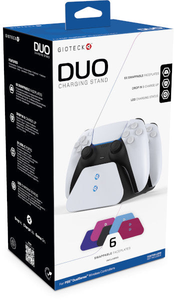 Base de chargement pour 2 manettes PS5 Dualsense avec 6 coques de couleurs interchangeables Gioteck